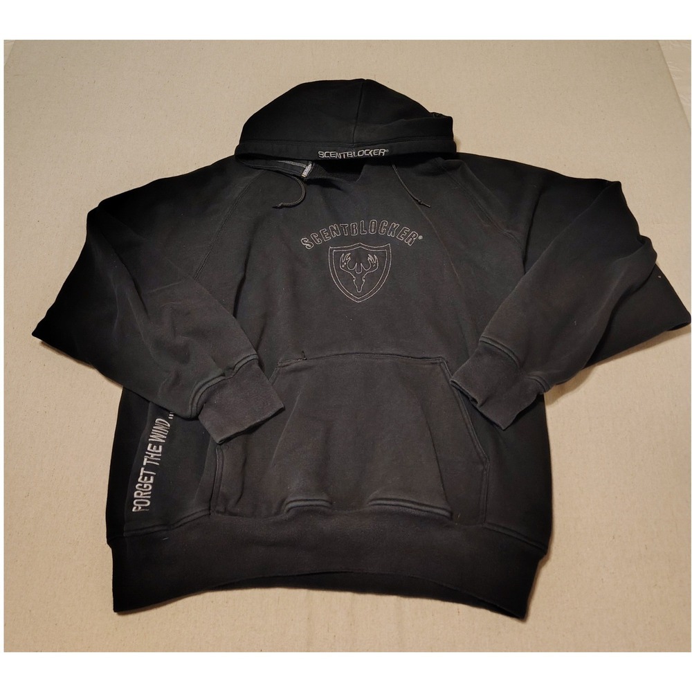 ScentBlocker Mens Black Shield Logo Hoodie Forget The Wind Hunting Pullover L